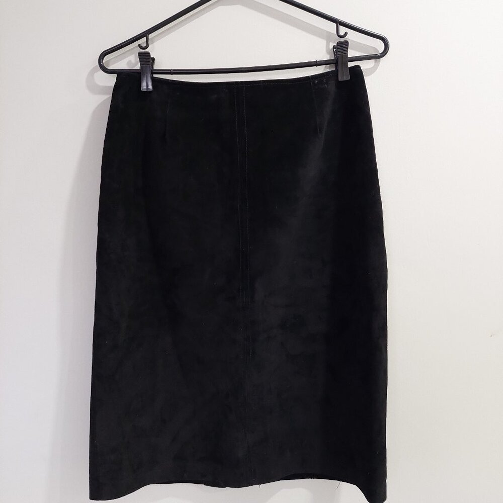 Danier Size 10 Vintage Black Suede Leather Pencil Skirt